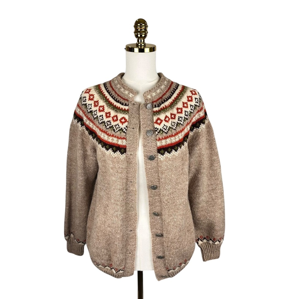 Vintage Husfliden Lillehammer Norway Wool Nordic Cardigan Fair Isle Sweater M